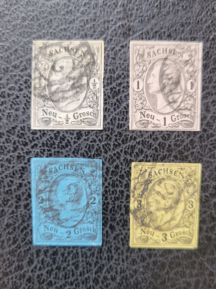 Saxony #9-12 Used, 1855 Issues, Scott Catalog Value $ 49.00 + #13 Faulty N/C