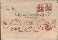 1948 HAMBURG GERMANY TWICE USED COVER WENDEKUVERT HAGENBECK ELEPHANT CANCEL 24Pf