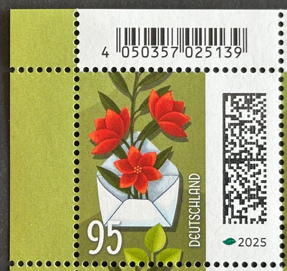 FRG 2025 FLOWER LETTER €0.95 Mi. 3898 edge corner pair single sheets world of letters
