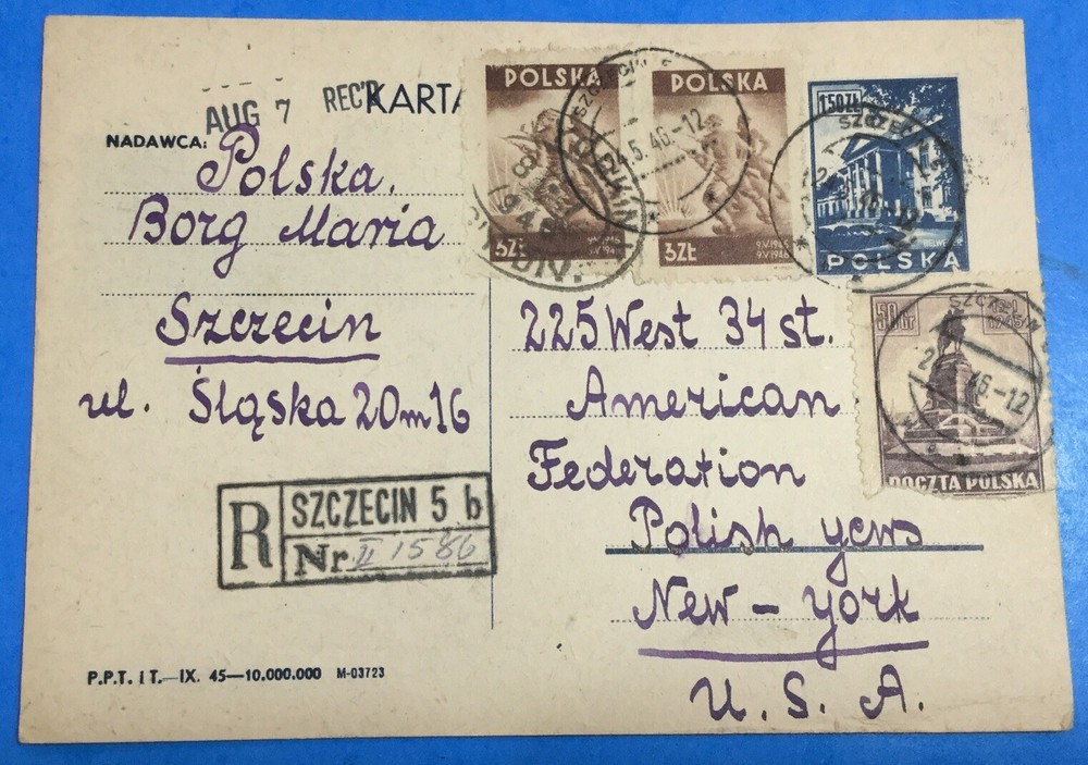 Holocaust 1946 Registered Polish PC SZCZECIN From Jewish D.P Inquiring Family