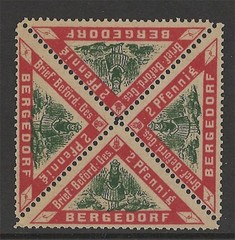 GERMANY-BERGEDORF PRIVATE LOCAL MNG BLOCK OF FOUR TRIANGLE STAMPS