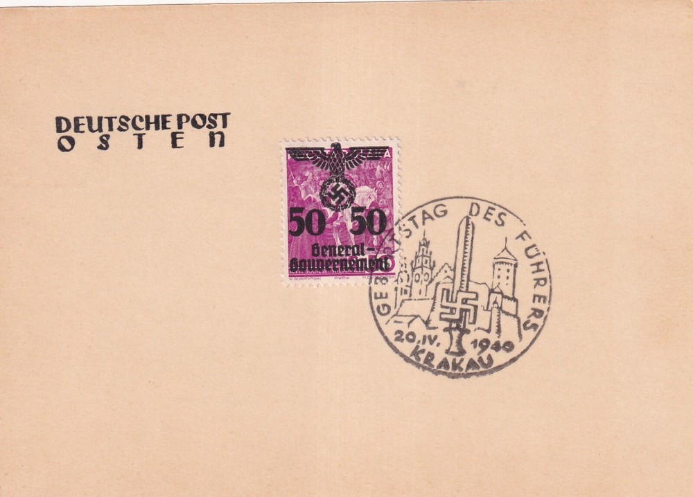 German Third Reich Handback Card – Krakau Poland Birthday Card April 20 1939