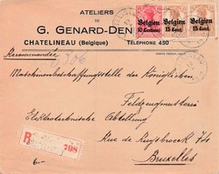 Attractive 1917 WWI German Occupation of Belgium Registered Commercial Cover