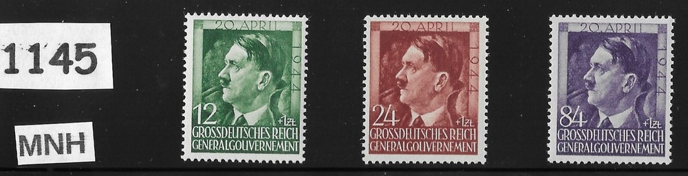 MNH Stamp set Sc B33-35 Adolf Hitler 1944 Birthday Poland Occupation #1145