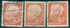 GERMANY SCOTT # 760, PRESIDENT THEODOR HEUSS, USED, 3 STAMPS, GREAT PRICE!