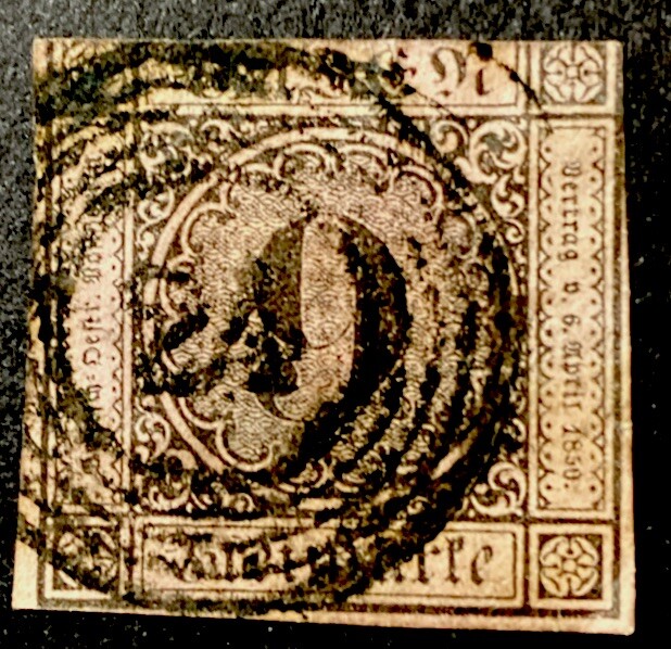 Germany States – Baden #4 9 Kr Black/Lil Rose Imperf 1852