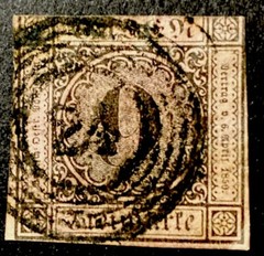 Germany States – Baden #4 9 Kr Black/Lil Rose Imperf 1852