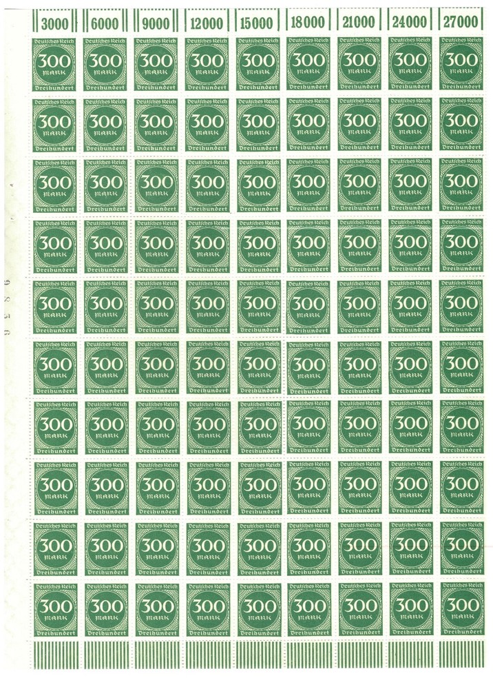 Deutsche Reich 1923 ☀ 300 Mark full sheet Mi 270, (10×10) ☀ MNH(**)