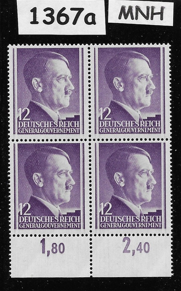 MNH stamp block Adolf Hitler 12GR Sc N80 / 1941 / Occupied Poland WWII #1367a