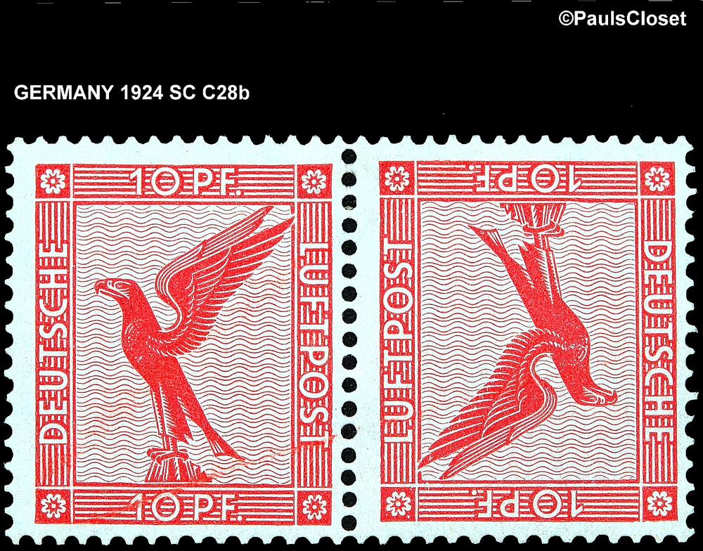 GERMANY 1926 SC C28b GERMAN EAGLE TETE BECHE ROSE RED 10pf PAIR MVLH VF