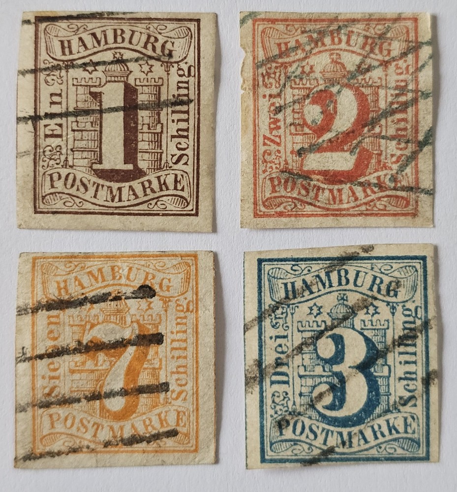 GERMANY HAMBURG CLASSICS RARE Lot of 4v VFU Huge Margins. 3s Signed. €500++