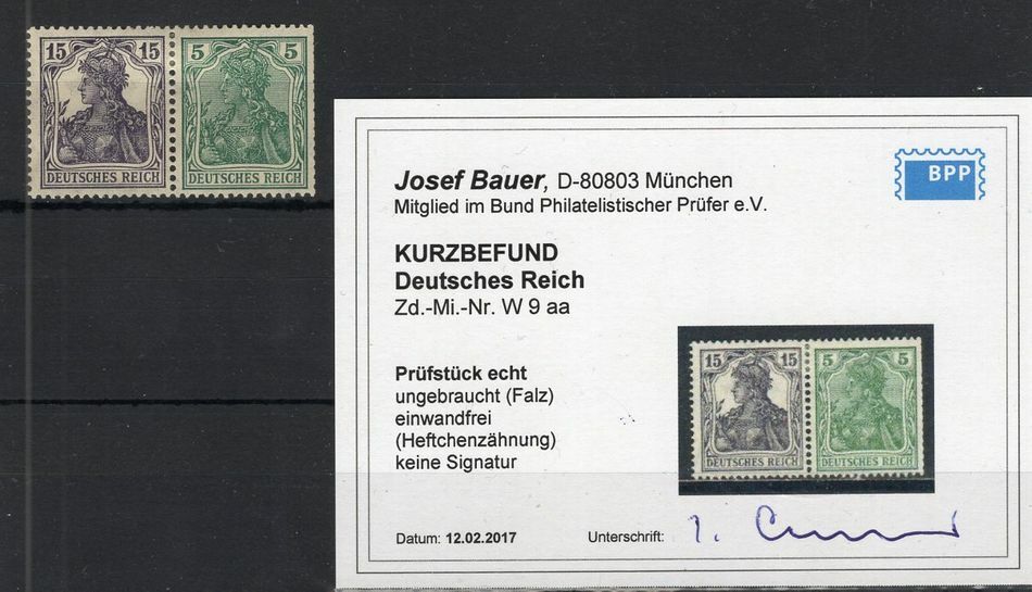 Dr-Zusdr. W9aa Übl.heftchenzähnung MH BPP Certificate (F8463