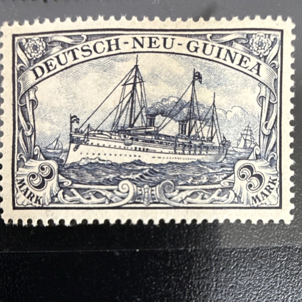 German New Guinea 3 Mark Ship Stamp Germany & Colonies Black Mint Hinged