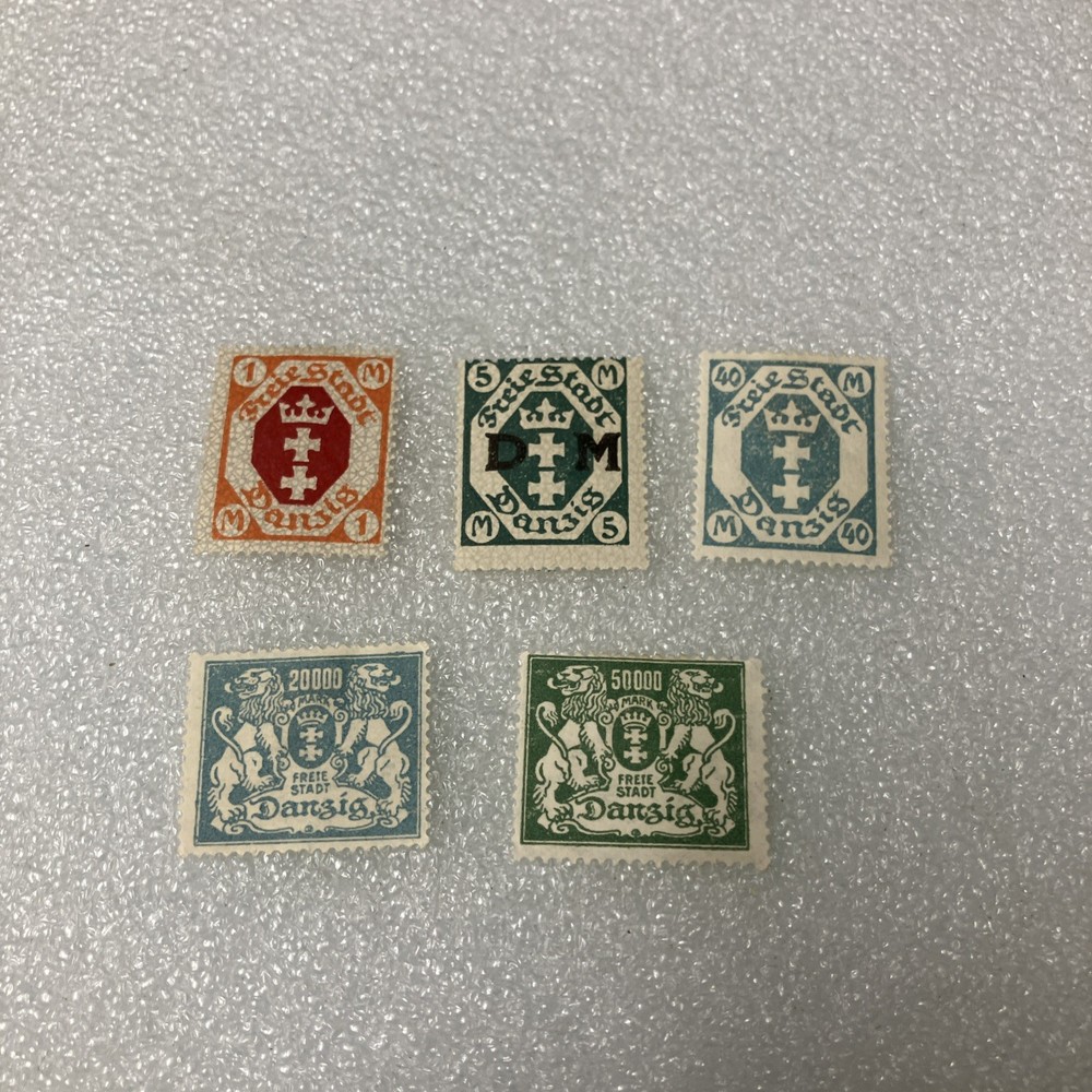 5 MHR Vintage RARE 1921-1925 Freie Stadt Danzig Stamps. Nice- $1 Ships- A DEAL!