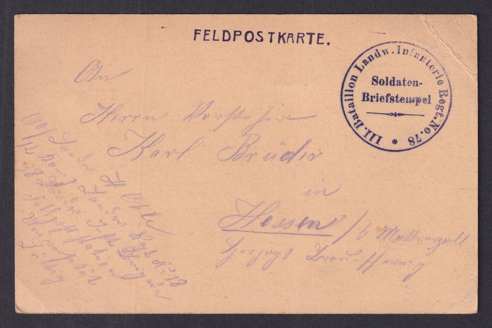 WWI German Feldpost 1914 – Inf.Rgt. 78 Soldier Postcard