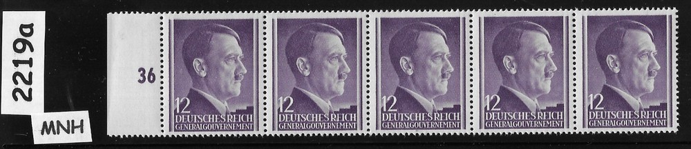 MNH Stamp strip Sc N80 / Adolf Hitler 12 GR Germany Occupied Poland #2219a
