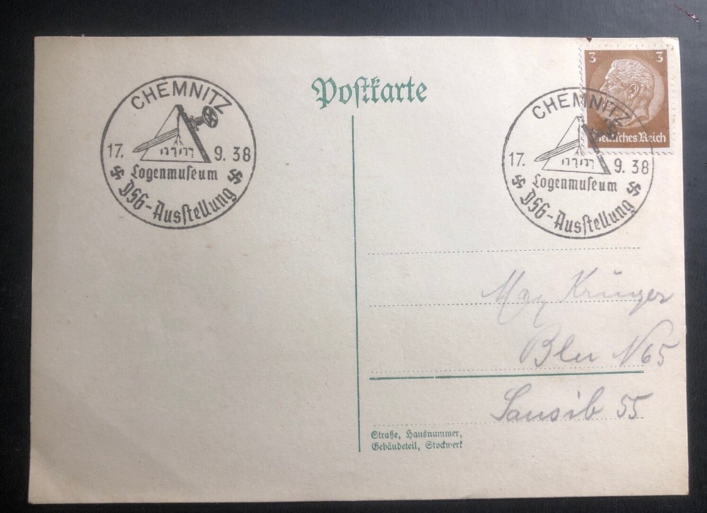 1938 Chemnitz Germany Postcard First Day Cover FDC Eternal Jew D56 Exhibition