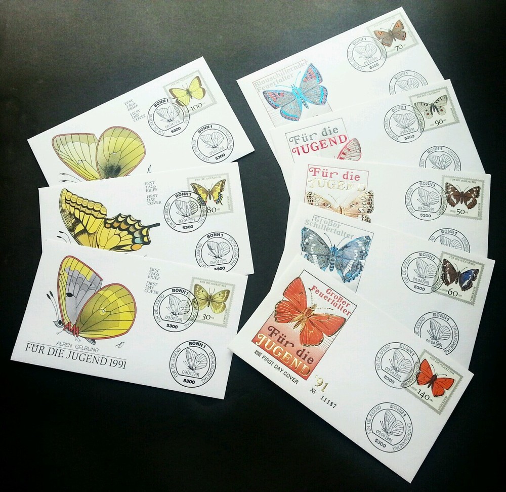 Germany Butterflies 1991 Month Insect (complete set FDC 8’s) *rare *clean