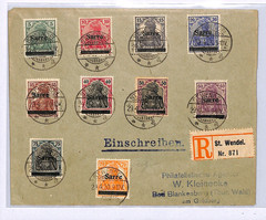 SAAR *Sarre* GERMANIA Overprints{10} Cover St Wendel Reg. Bad Blankenburg XM47