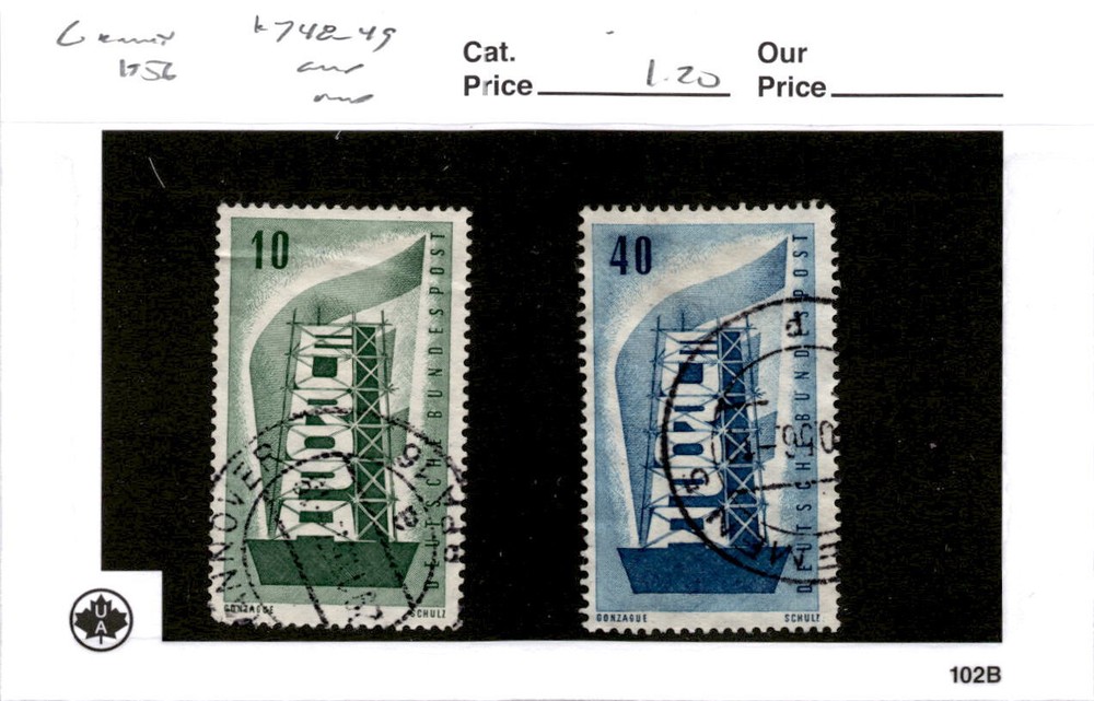 Germany, Postage Stamp, #748-749 Used, 1956 Europa (AG)