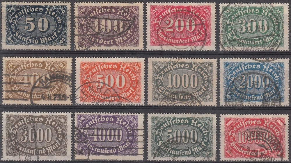 Stamp Germany Reich Mi 246-57 Sc 198-209 1922 Set Number Oval Queroffset Used