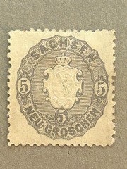Saxony 20c / 1863 5ng Slate Embossed Arms Stamp / Unused