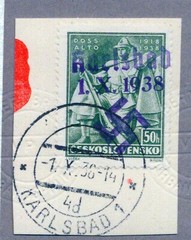 GERMANY OCC SUDETENLAND KARLSBAD MICHEL 56 FIRST DAY PERFECT USED CERT BRUNEL