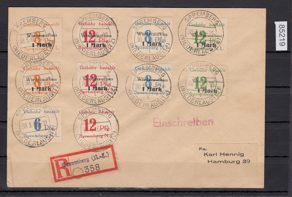 Spremberg, Mich. No.: 19 + 20 21 + 22 A + B stamped on sentence letter