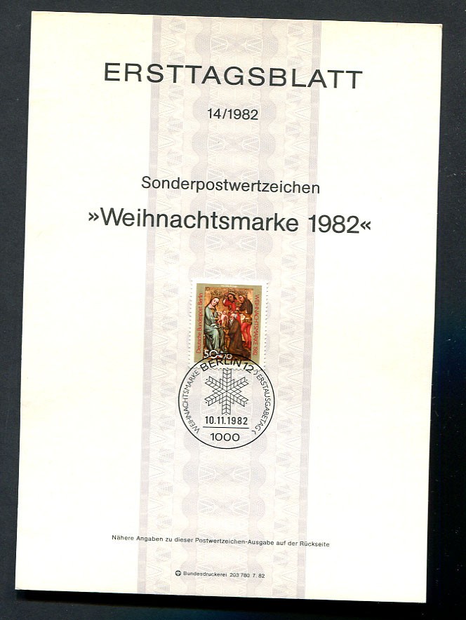 Germany – Berlin : Scott # 9NB197 First Day Sheetlet (ETB) from 1982