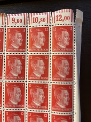 Stamp Germany 12 PF Adolf Hitler Sheet 1941 WWII 3rd Reich German MNH Faults 2