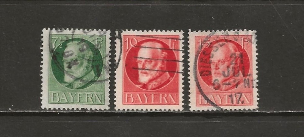 BAVARIA – 1914 USED KING LUDWIG II – SCOTT 97, 99-100 – G9