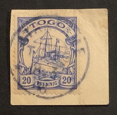 Travelstamps: Germany Togo Africa Stamps Kaiser’s Yacht 20pf Used on Piece