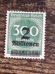 Germany Deutsches Reich 2 Millionen Over 300 Mark 1923 Green Used Stamp TKS1624*