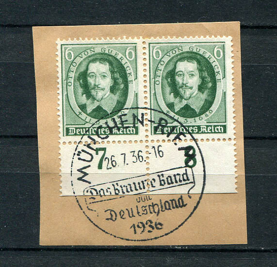 German Reich WW II : Otto von Guericke stamp pair from 1936 – fancy cancel