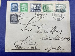 1938 Germany Semi Post, Hamburg to Brazil, by ship, Beautiful Penmanship.
