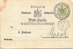 1885 Württemberg Official Postcard Neuffen to Urach Newspaper Shortage Postsache