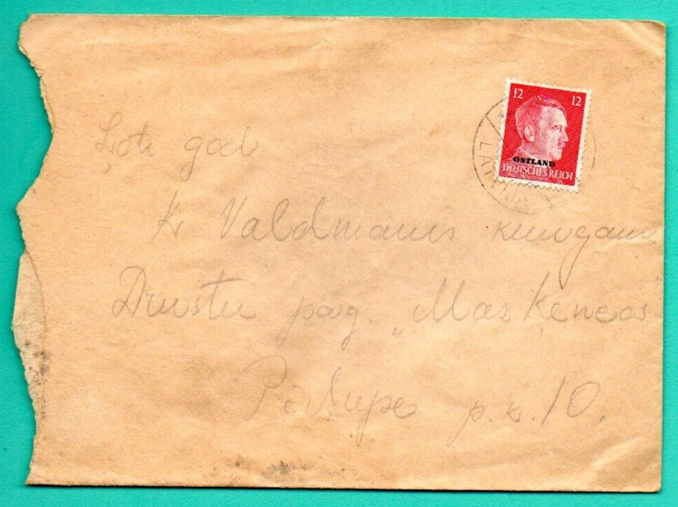 GERMANY OCCUPATION LATVIA 1943s. Cover with 12 Pf stamp, USED PERLUPE 399