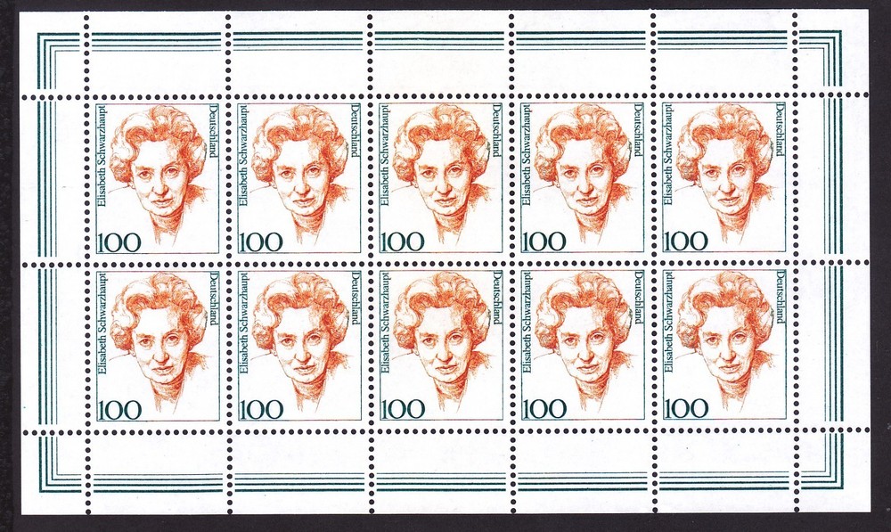 Germany 1724 Mi 1955 MNH 1997 100pf Elisabeth Schwarzhaupt Mini Block of 10