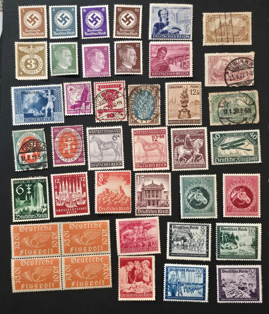 WW2 WWII Nazi German NSDAP THIRD REICH 40 pc Stamp Lot Hitler Swastika + Sets