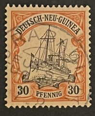 Travelstamps: GERMANY NEW GUINEA STAMPS Kaiser’s Yacht 30pf Used UnWmk Signed