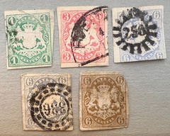 Bavaira 15-18 / 1867-1868 Coat of Arms Embossed / Imperf / Used / German States