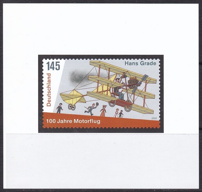 Color Print, Germany Sc2507 First Powered Flight Over Germany, Hans Grade, Plane