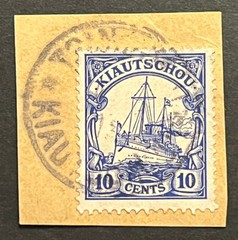 Travelstamps: Germany Kiautschou Stamp 10c Kaiser’s Yacht TSINGTAU Used on Piece