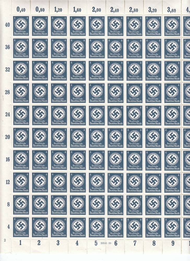 Stamp Germany Official Mi 133 Sheet 1934 WWII Fascism War Era Dienst MNH