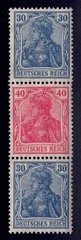 Germany -1921 Zd-MiNr. S20, 30pf+40pf+30pf Germania, se-tenant strip of 3, MNH