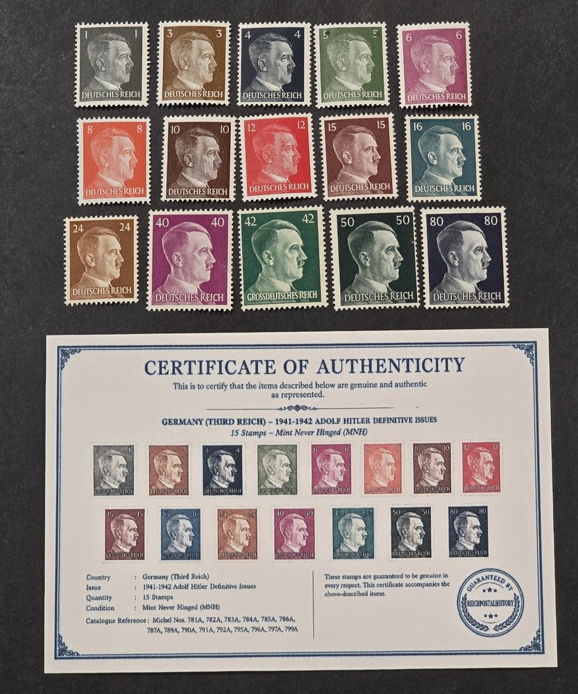 Nazi German THIRD REICH ADOLF HITLER Stamp Set MNH w COA Card WW2 German