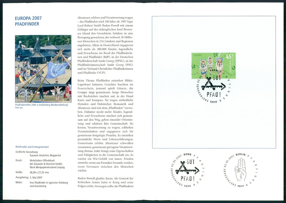 GERMANY FOLDER 2007/18 EUROPA CEPT PFADFINDER BOY SCOUTS KINDER