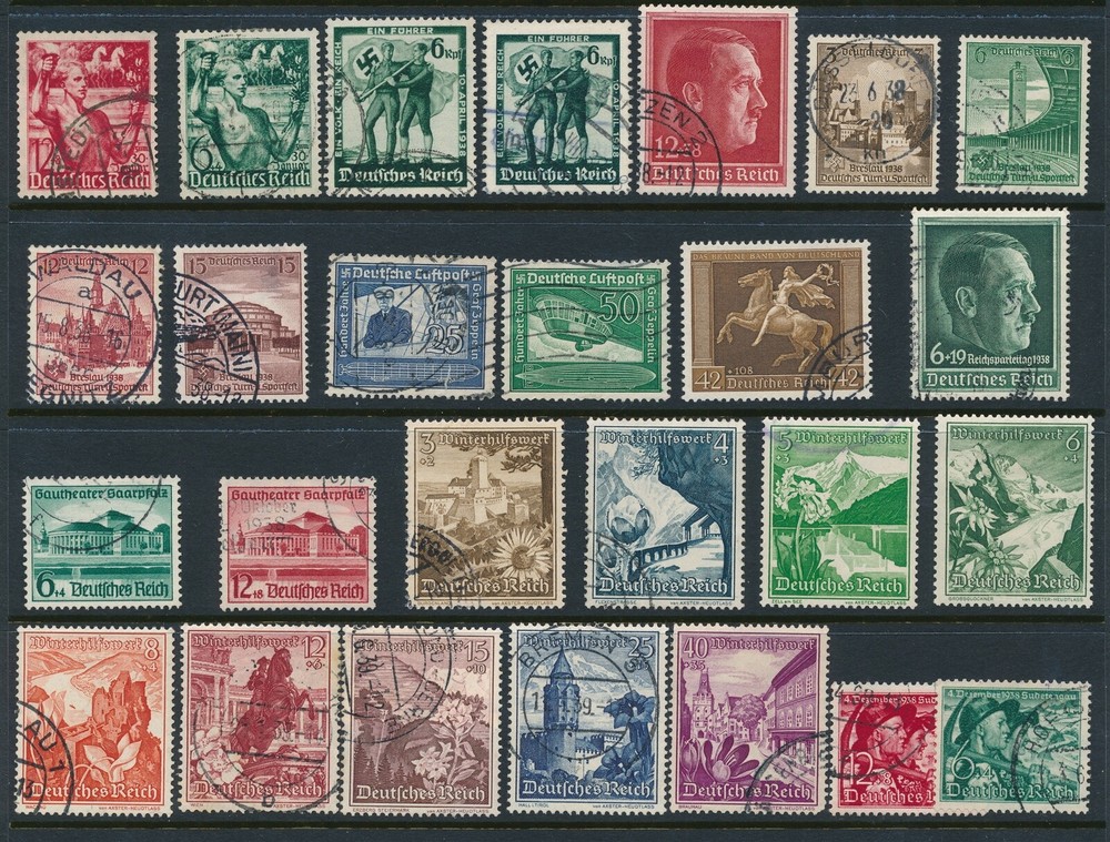 Stamp Germany Year 1938 Set WWII Hitler Zeppelin Brown Derby Austria Soldier U