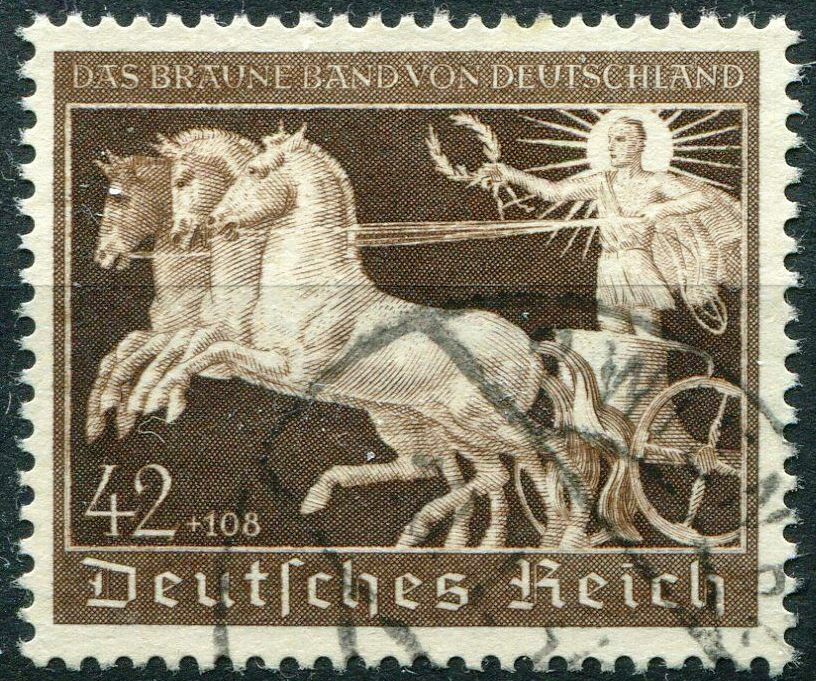 THIRD REICH Mi. #747 scarce used Braunes Band Horse Race stamp! CV $42.00