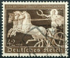 THIRD REICH Mi. #747 scarce used Braunes Band Horse Race stamp! CV $42.00